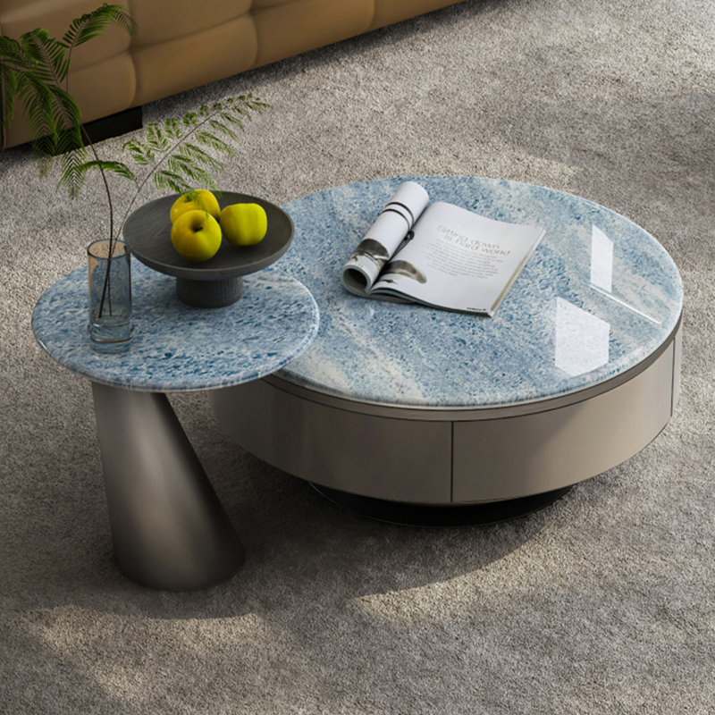 Ensemble de tables basses rondes en marbre bleu, H 13,8 po x L 35,4 po x l 35,4 po