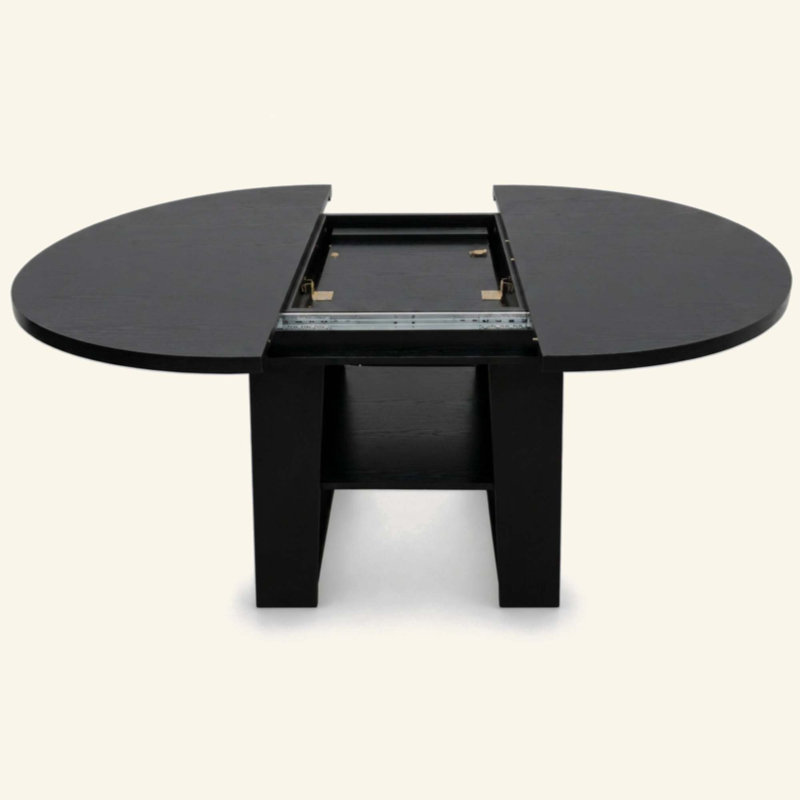Table de salle à manger extensible ronde 43,3 "à 59" pour 4-6, table de cuisine ronde à ovale avec rallonge rabattable intégrée, base stable en H et tablette de rangement