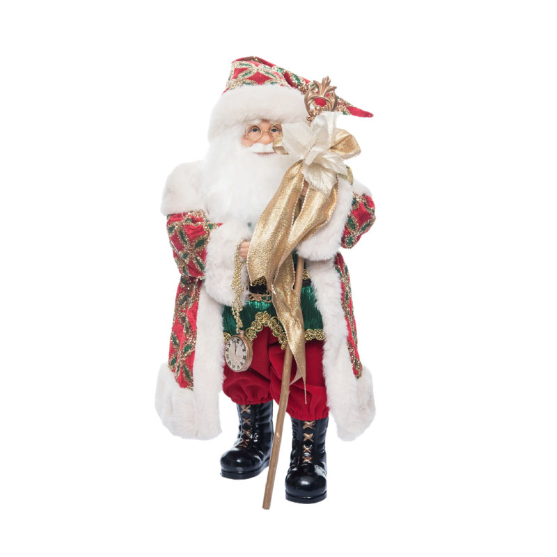 Figurine de père Noël debout rouge et vert avec bâton de ruban Season 18 pi