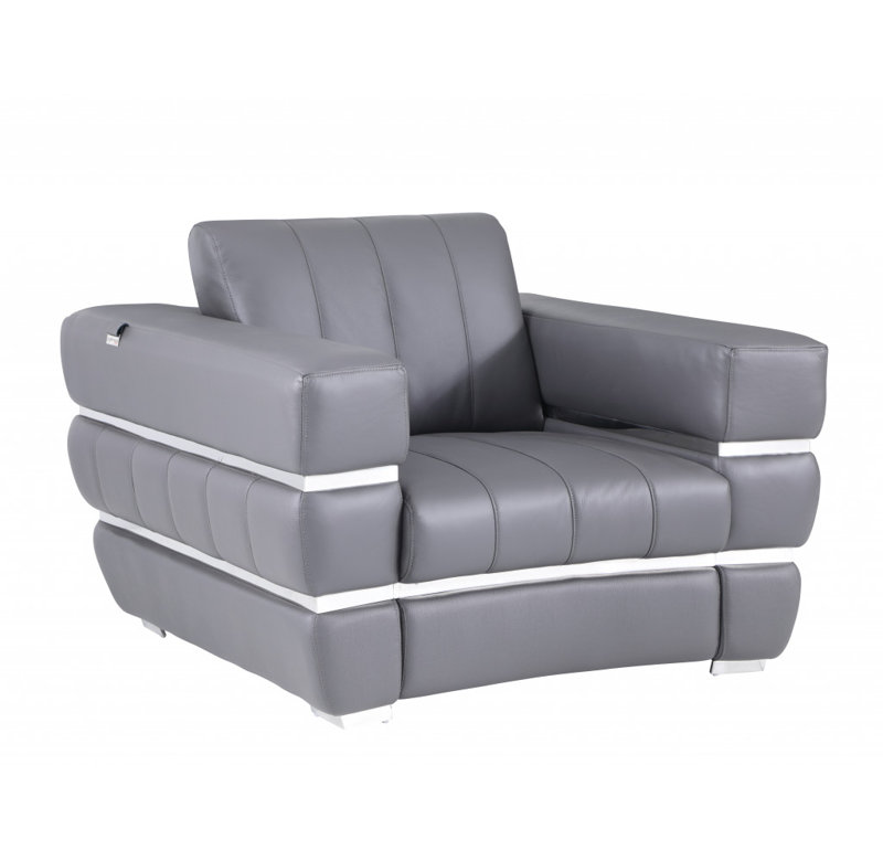  Fauteuil en cuir italien gris ardoise foncé avec accents blancs, Gris