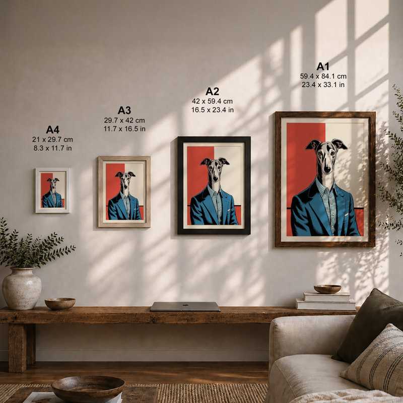 Greyhound in Blue Modern - Framed Print, A1 - 84.1 x 59.4 cm, White