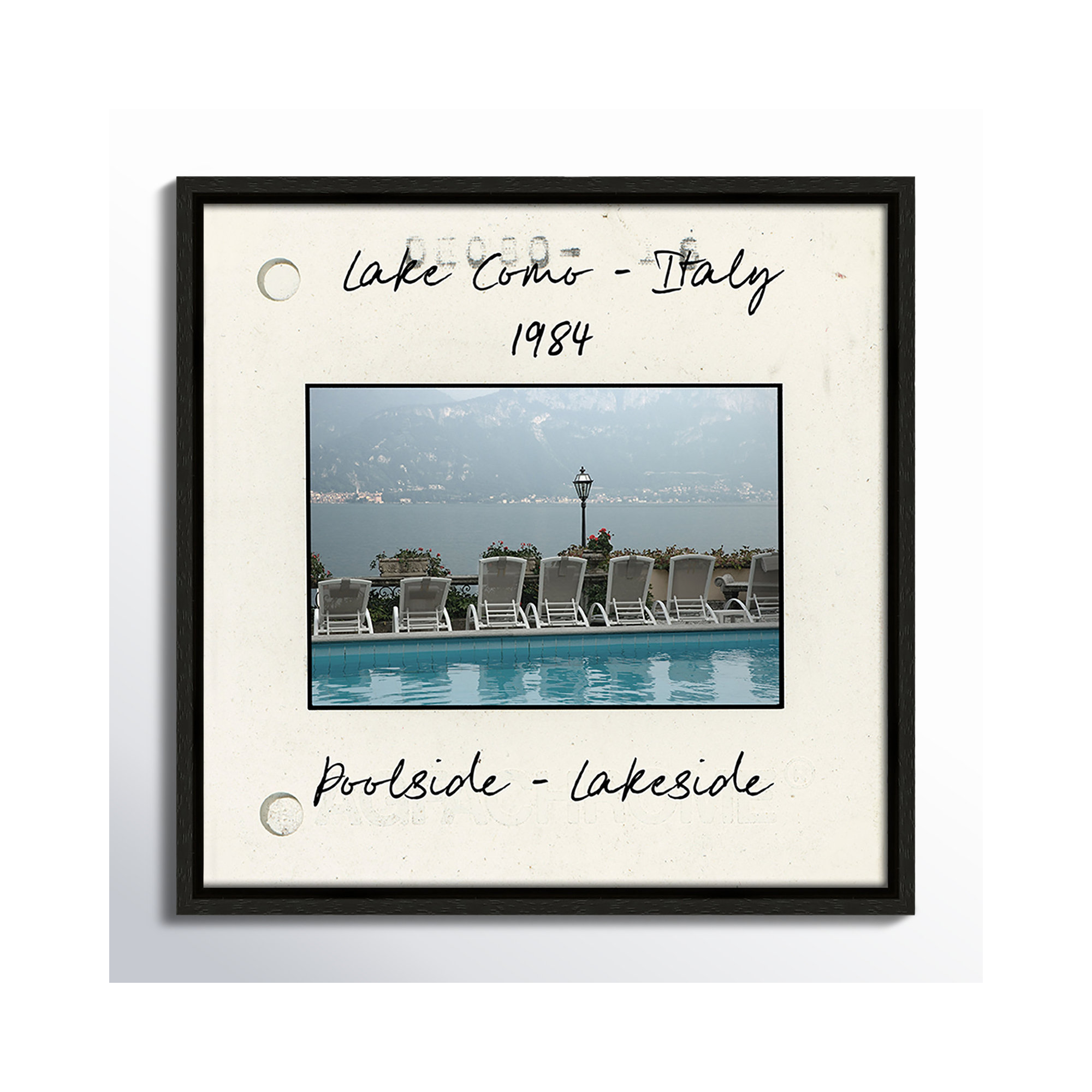 Lake Como, Italy - Poolside Lakeside Print by Danita Delmont, 13.5" H x 13.5" W x 2" D, Espresso Floater Framed Canvas