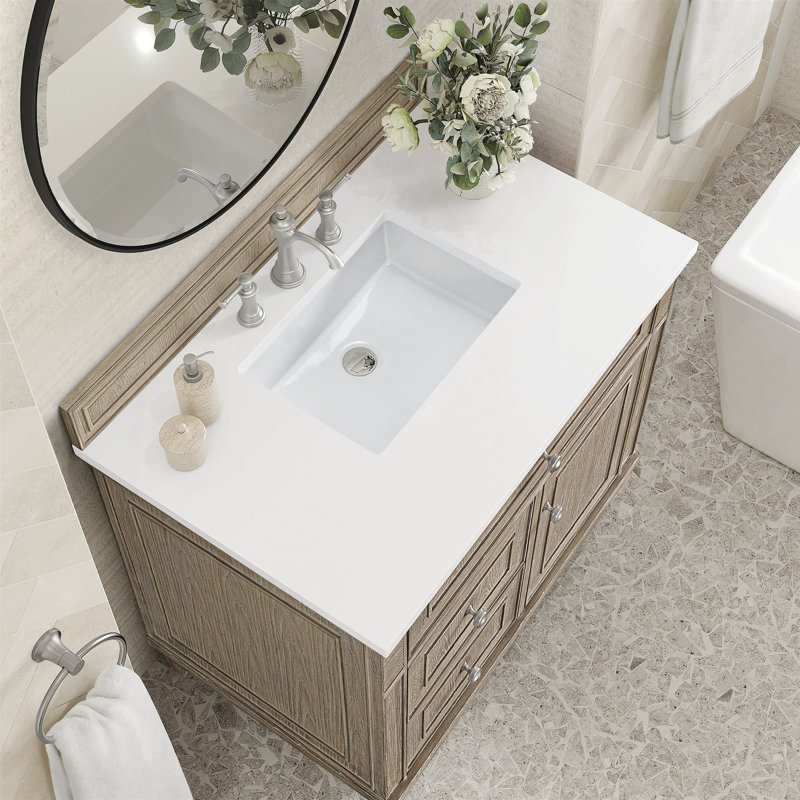 Lorelai 36'' W Single Vanity, Whitewashed Oak, White Zeus, 8" Widespread