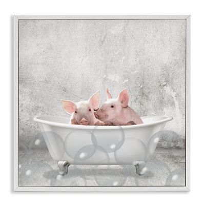 «Baby Piglets Bath Time Cute Animal Design» par Kimberly Allen - cadre flottant, impression sur bois