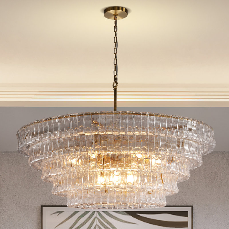 Grand lustre rond rond en verre doré à 12 niveaux de luxe Whistler (ampoules incluses), H 18 po x l 48 po x P 48 po, Doré