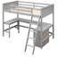 Lit mezzanine simple gris avec tablettes et espace de travail, conception, fabrication en bois de pin, tablette de support de matelas respirante gris, économiseur d'espace polyvalent, cadre, idéal pour étudier le sommeil