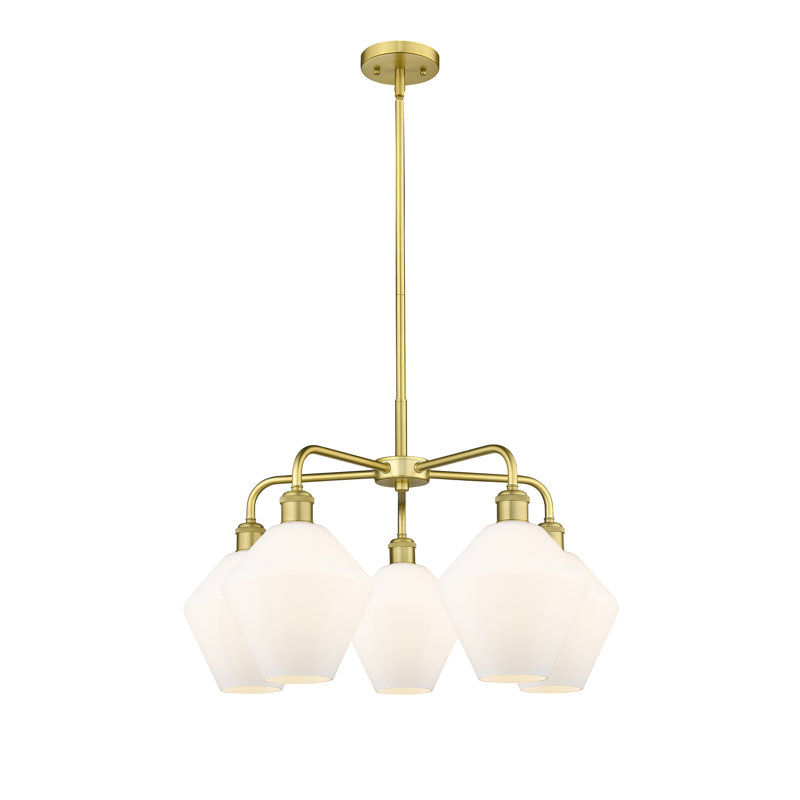 Lustre à 5 lumières, Blanc mat, Or satiné