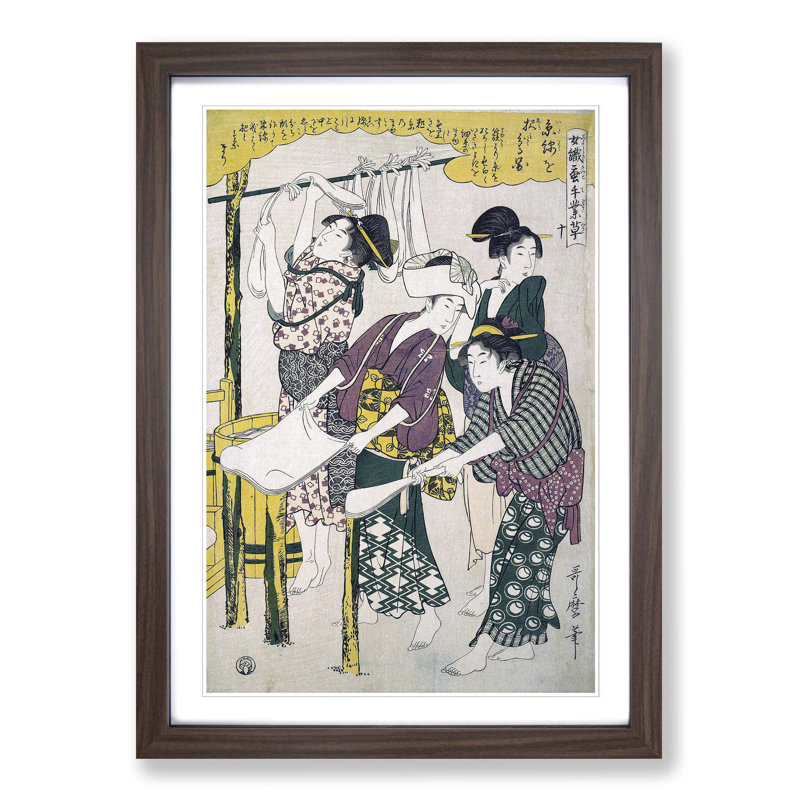 Making Silk Floss by Kitagawa Utamaro - Picture Frame Art Print, Walnut Framed, 36cm H x 27cm W x 2cm D
