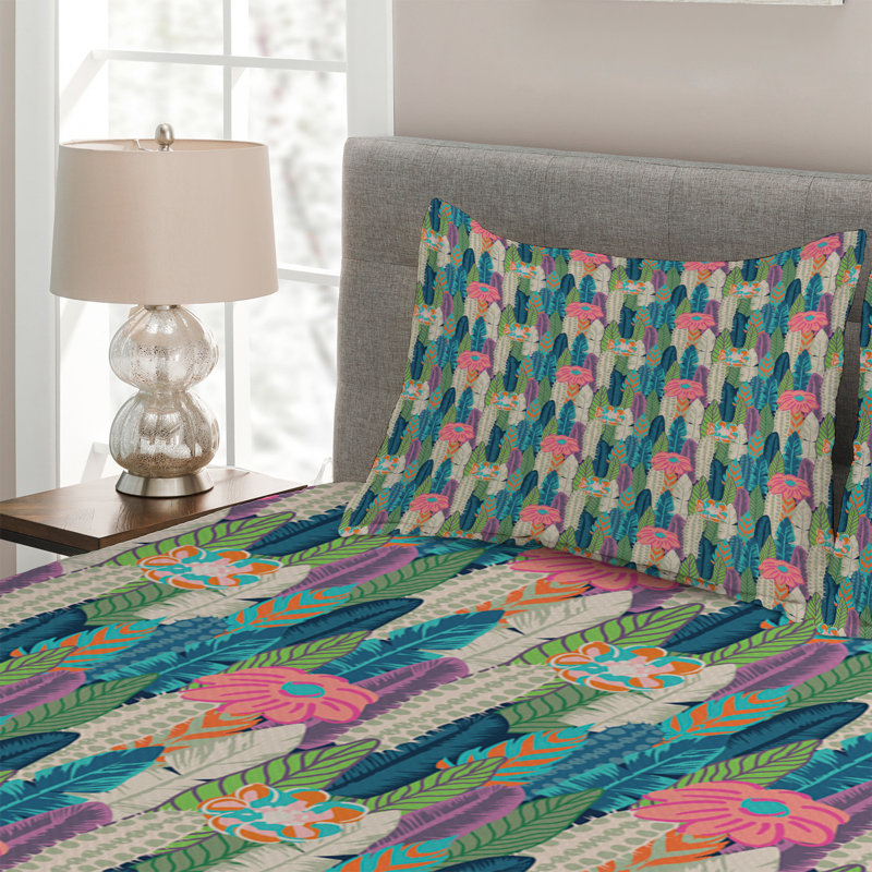 Coastal Polyester Floral Coverlet, King Bedspread + 2 Shams