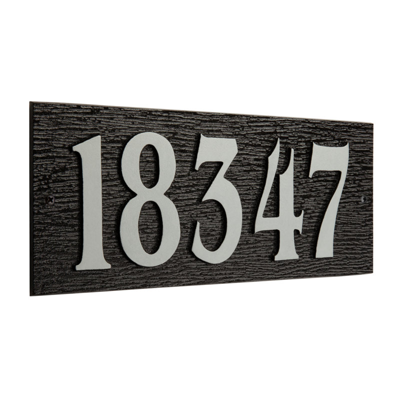 Woodgrain Mid-Century Rectangle Plaque, Standard Wall 1-line, Noir / argent, Yes
