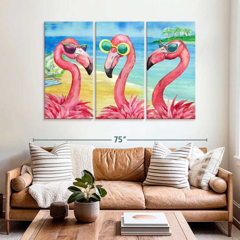 Flamant, copines, horizontal, H 42 po x l 65 po