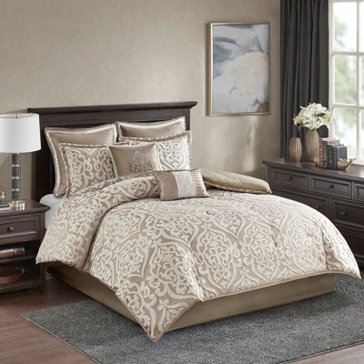 Couette Queen beige / 8 pièces - Poids moyen - Linge de lit de luxe à médaillon 8 pièces