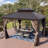 Alexander 10ftx12ft Dark Brown Double Roof Hardtop Gazebo with Curtain and Mosquito Netting
