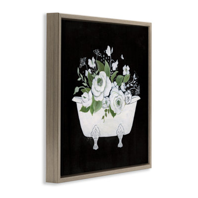 White & Black Bath Gray Framed Floater Canvas Wall Art by Janet Tava