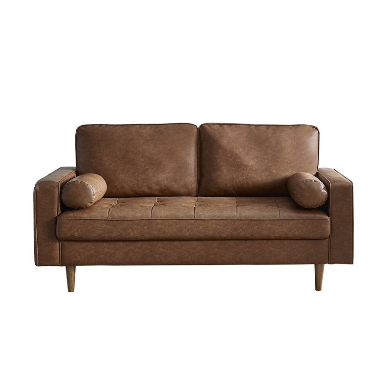 Altmann 3 Seater Faux Leather Sofa with Bolsters, Brown