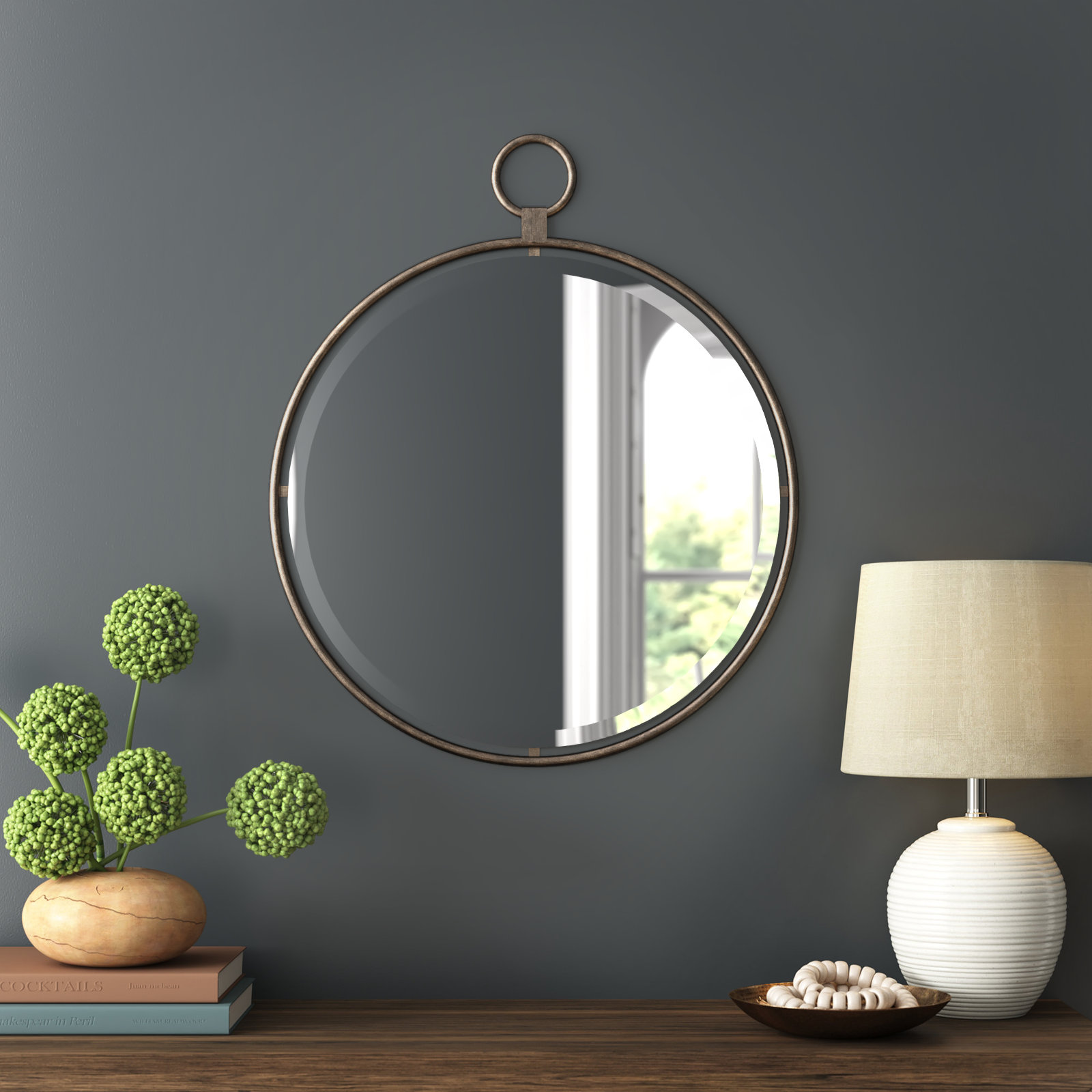 Clarissa Traditional Beveled Accent Mirror, Gray
