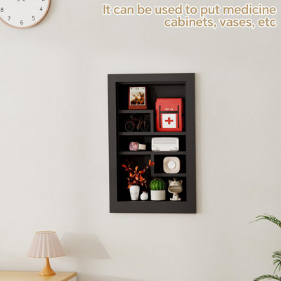 3-Tier Recessed Bathroom Cabinet 14x24, Solid Wood Wall Niche Medicine Cabinet Organizer for Bathroom Storage