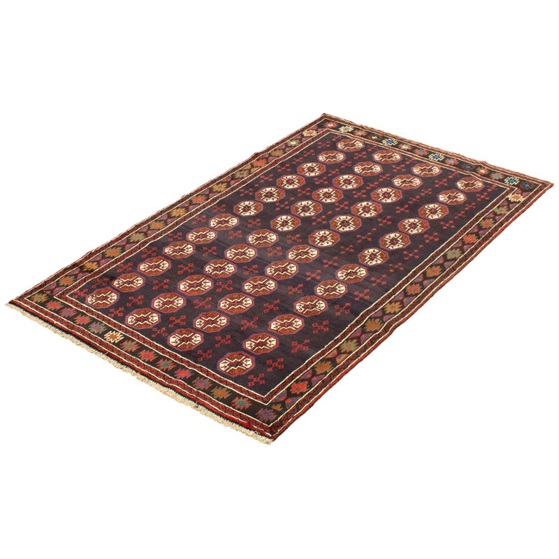 Tapis décoratif en laine noué à la main de conception unique anatolian noir/rouge 4 pi 3 po x 7 pi 10 po