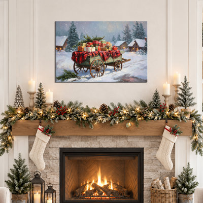 Décoration murale de Noël, œuvre d'art hivernale, toile murale de Noël représentant une scène d'hiver, tableau de Noël, décoration murale de style fêtes, toile tendue sur châssis pour salon ou entrée, 45,7 x 61 cm