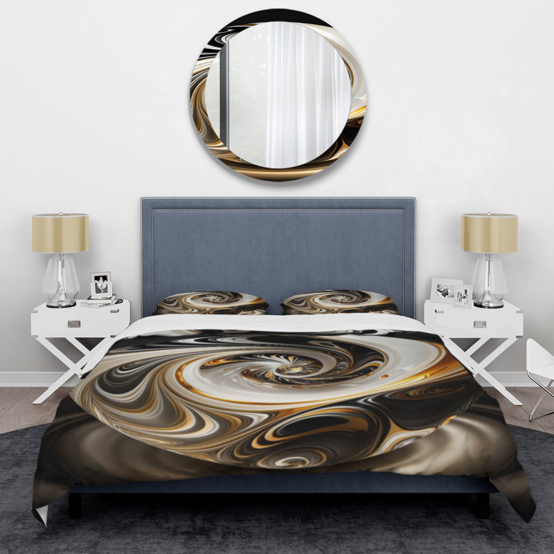 Ensemble de housse de couette spirale dorée et noire en vitrail II - microfibre polyester
