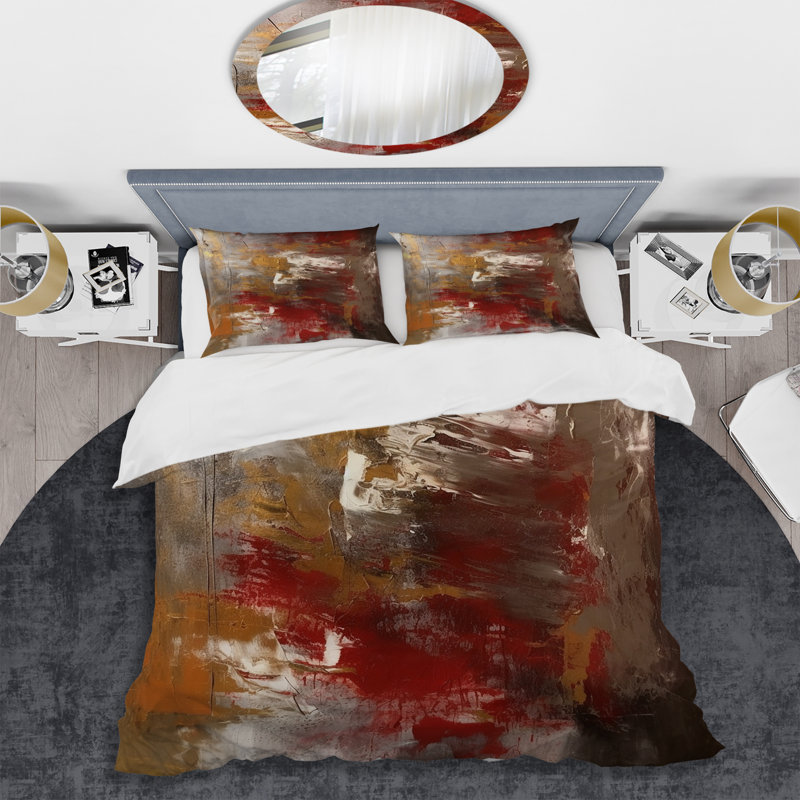 Ensemble de housse de couette abstrait en polyester et microfibre Ancien italien Revelations en or et rouge I