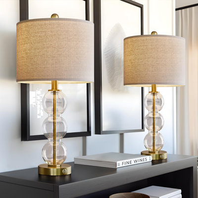 USB A+C 3 Way Dimmable Touch Control 24" Modern Style Clear Glass And Gold Metal Table Lamp For Living Room Bedroom Nightstand Bedside Lamps Home Set Of 2 Golden(Bulbs Included)