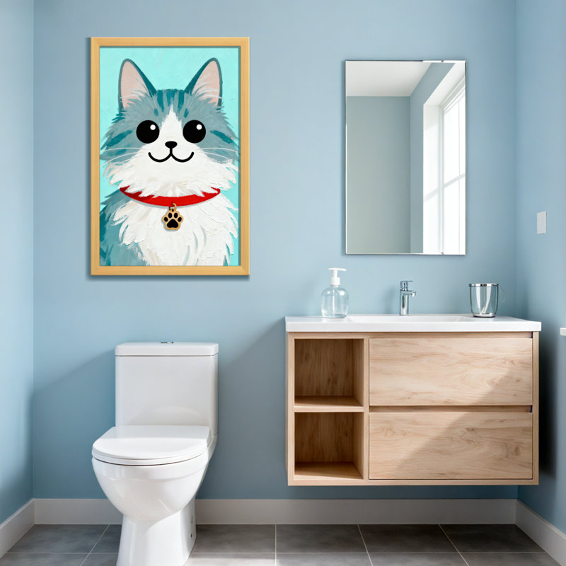 Animaux, chat mignon avec collier rouge et étiquette de patte, Toile tendue, Ne s’applique pas, H 18 po x l 12 po