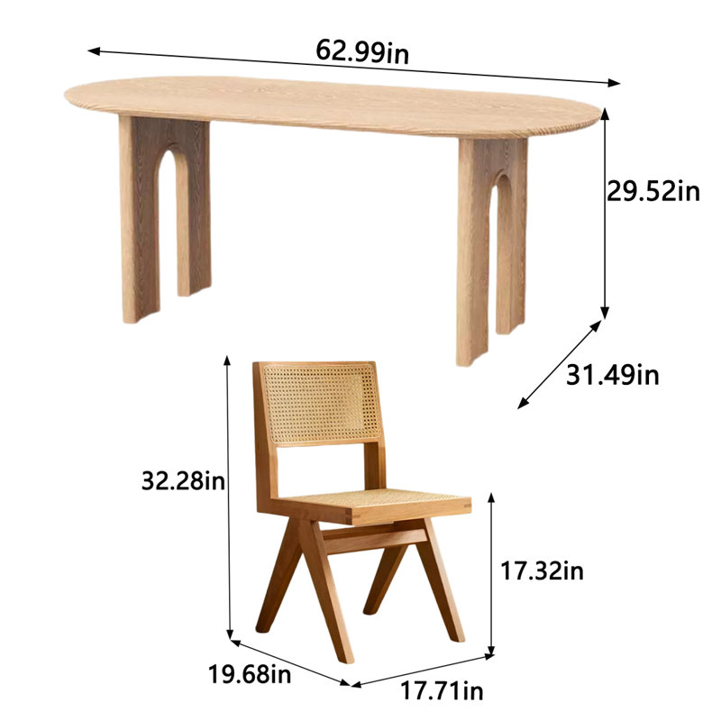 Solid Wood Top Double Pedestal Dining Set, 29.52"H x 62.99"L x 31.49"W, Table, 4 Chairs