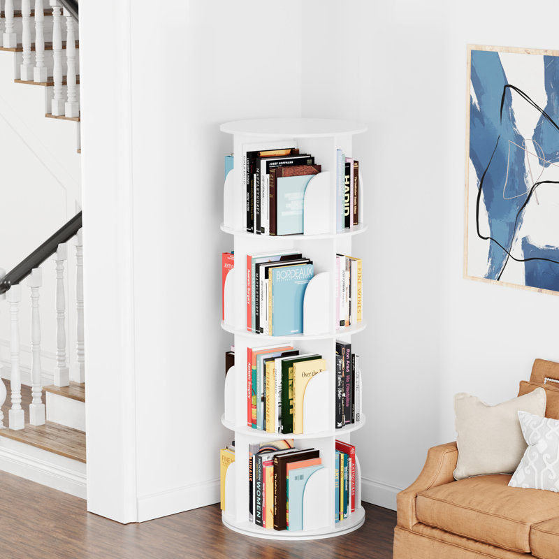 Rotating Bookshelf Tower, 360° Spinning Bookcase Lazy Susan, Revolving Round Carousel For Book Storage, Vertical Turning Spiral Corner Organizer