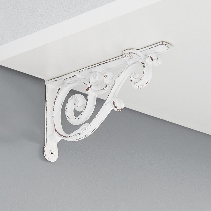 Dulcet Cast Iron Shelf Bracket, White, 3.75" H x 5.25" W x 1.5" D
