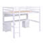Lit mezzanine double avec bureau et station de charge - Grand lit simple blanc en bois massif avec tiroirs, armoires et tablettes de rangement pour chambre d'enfant