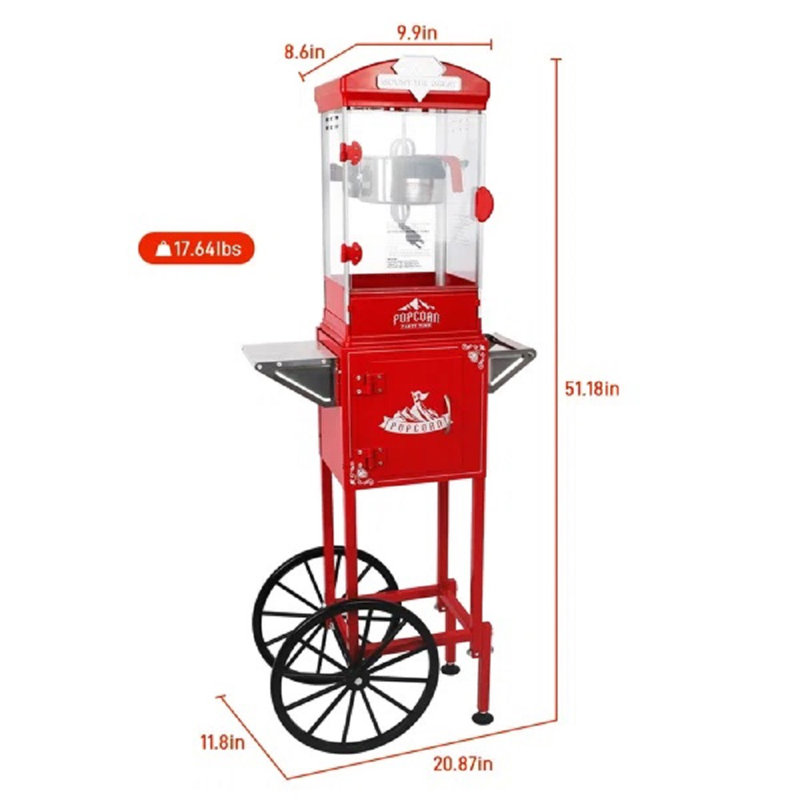 Machine à maïs soufflé 10 oz avec chariot - Fonctionnement à une touche pour le cinéma maison, Rouge