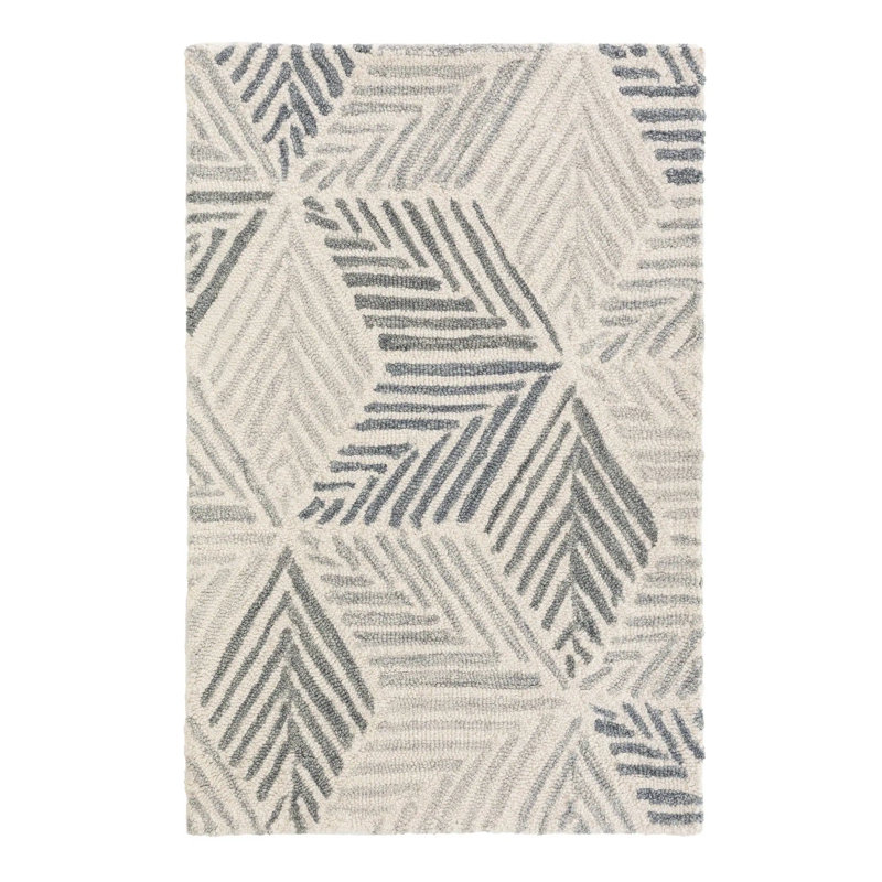 Karari Hand Hooked Wool Rug, Rectangle 9'6" x 13'6", Gray/Blue