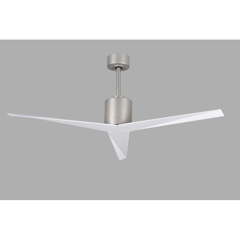 Ventilateur de plafond standard à 3 pales avec télécommande Malone, Nickel brossé, Blanc brillant