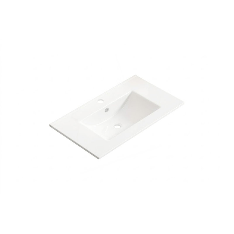 Plan de toilette en céramique de 76 cm (30 po) avec lavabo ovale intégré et trop-plein, prépercé pour robinetterie, blanc brillant