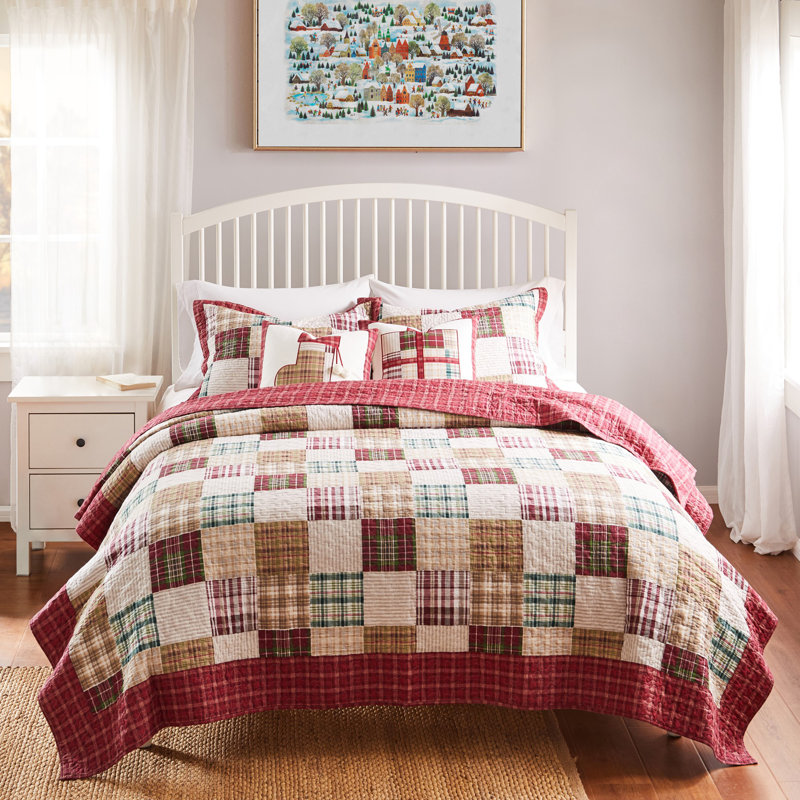 Greenland Home Fashions Oxford Red 3-Piece King Size Quilt Set 105x95 + 20x36 (2), King Quilt + 2 King Shams, Red