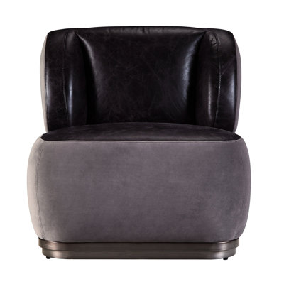 Grey Accent Chair With Antique Slate Details, Streamlined Back Cushion, Genuine Leather, , Patchwork Aluminum Outer Frame For Home And Supportive Seat, Luxury Leather Back, Horizontal Tufting,