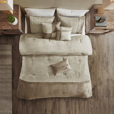 Édredon 7 pièces pour très grand lit brun clair - Faux suède