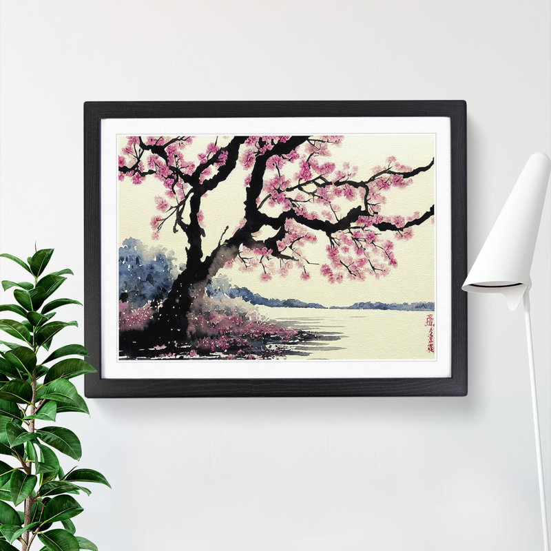 Bedazzled Cherry Blossom Tree - Single Picture Frame Painting, Black Framed, 46cm H x 64cm W x 2cm D