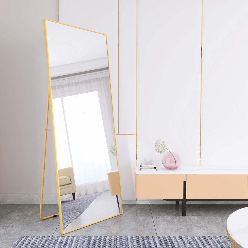 Aneko Metal Rectangle Mirror, Gold, 59" x 15.7" 