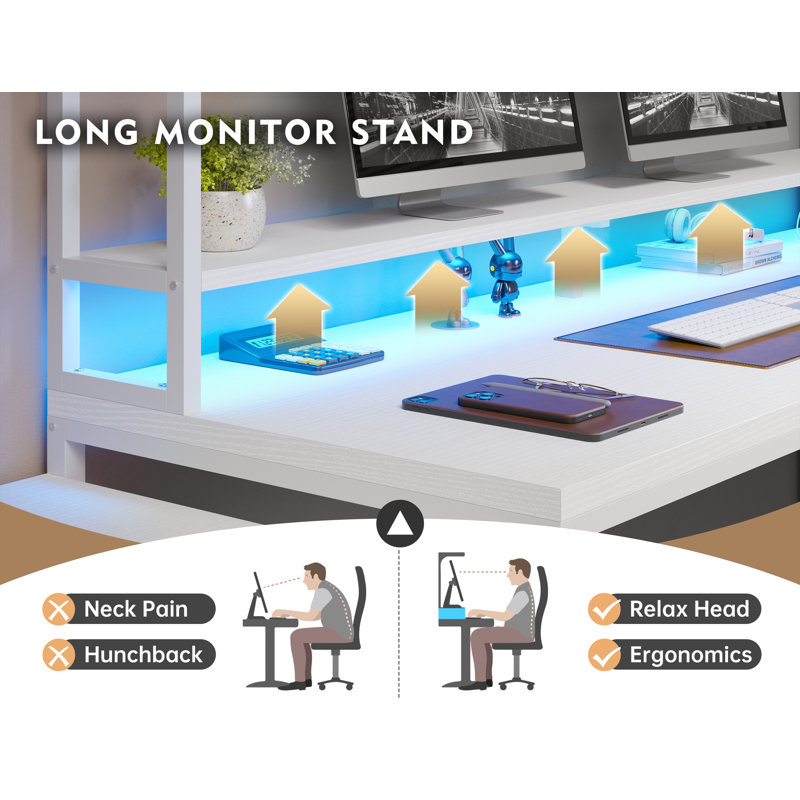 Mobean L-Shaped Computer Desk with Power Outlet, White