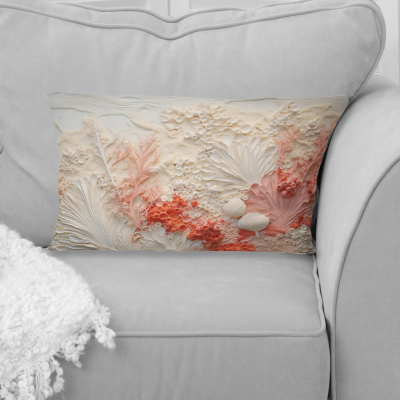 Coussin rose et blanc Coastal Coral Collage V - Coastal Coral Under Water, Rectangle 12"H x 20"W