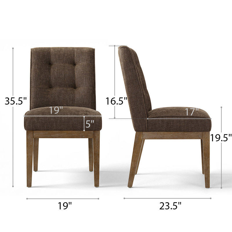 Chaise de salle à manger rembourrée en tweed de 19,5 po de hauteur, Brun