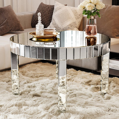 Table basse ronde avec miroir cannelé Sliver