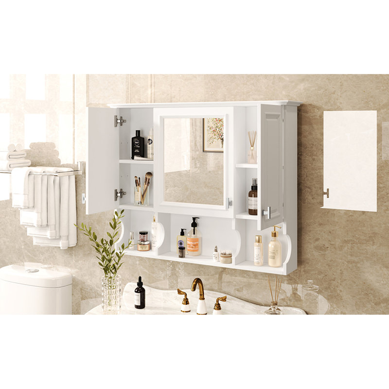 Armoire à pharmacie murale pour salle de bain 35 po x 28 po, 3 tablettes réglables, rangement dissimulé, panneau imperméable, pour organisation à domicile 28 po avec miroir, charnières exquises, style moderne