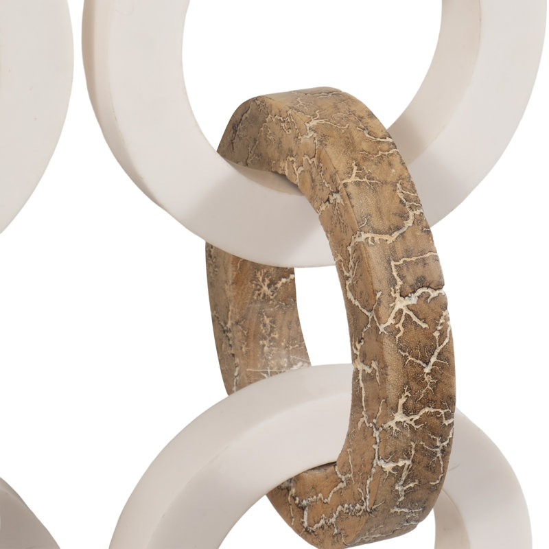 Decorative Wall Hanging Objects for Home Decor – White & Gold Wall Sculpture Chains with Linked Circle Design – Modern Statues for Kitchen Decor or Decorations for Living Room Shelf Styling Set of 2 – 35", White & Gold