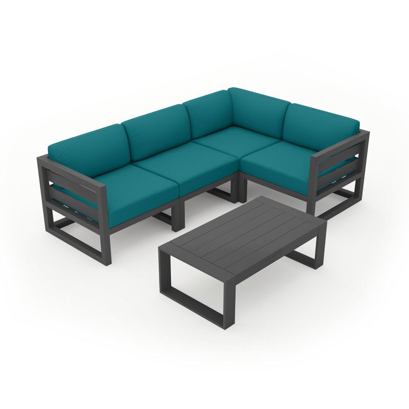 Avion 5 Piece Sectional Set - Black, Canvas Charcoal Sunbrella® Canvas, Slate