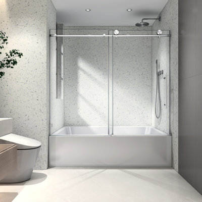 Porte de douche en nickel brossé 6076 - une fixe et décalée, poulies en acier inoxydable 304 de 70 mm, fermeture réglable en douceur, nettoyage nano, membrane résistante, verre trempé de 5/16 po, coins chanfreinés, salle de bain,