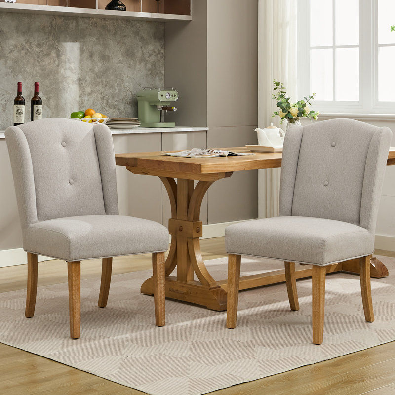Bozhana Upholstered Tufted Wing Back Dining Chair (Set of 2), Gray, Oak