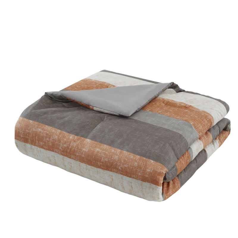 Full Coral and Grey Microfiber Reversible Bed in a Bag Set